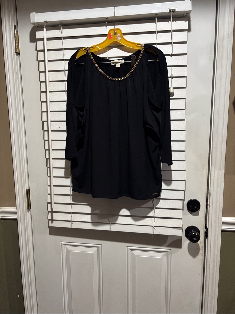 Michael Kors Cold-Shoulder Black Top with Chain Detail